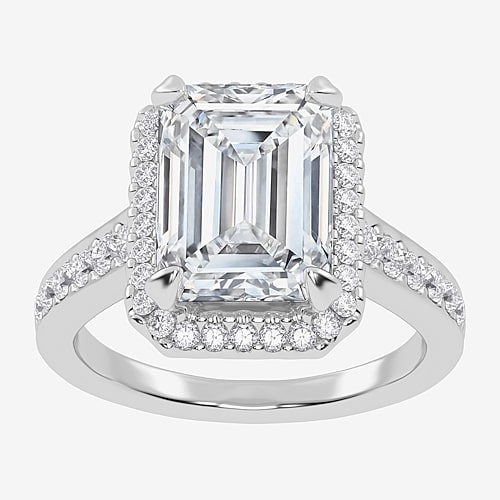 (G-H / Vs2-Si1) Womens 3 1/2 CT. T.W Lab Grown White Diamond 14K Gold Side Stone Halo Engagement Ring, 8, White