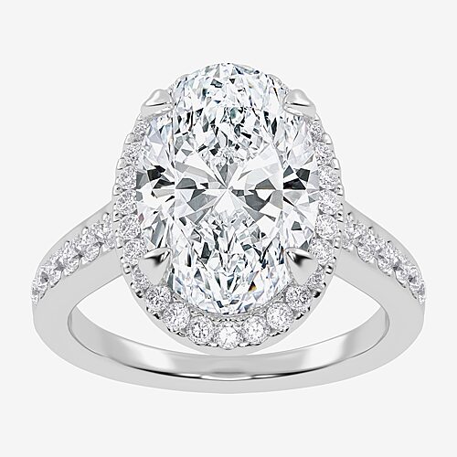 (G-H / Vs2-Si1) Womens 3 1/2 CT. T.W Lab Grown White Diamond 14K Gold Oval Side Stone Halo Engagement Ring, 8, White
