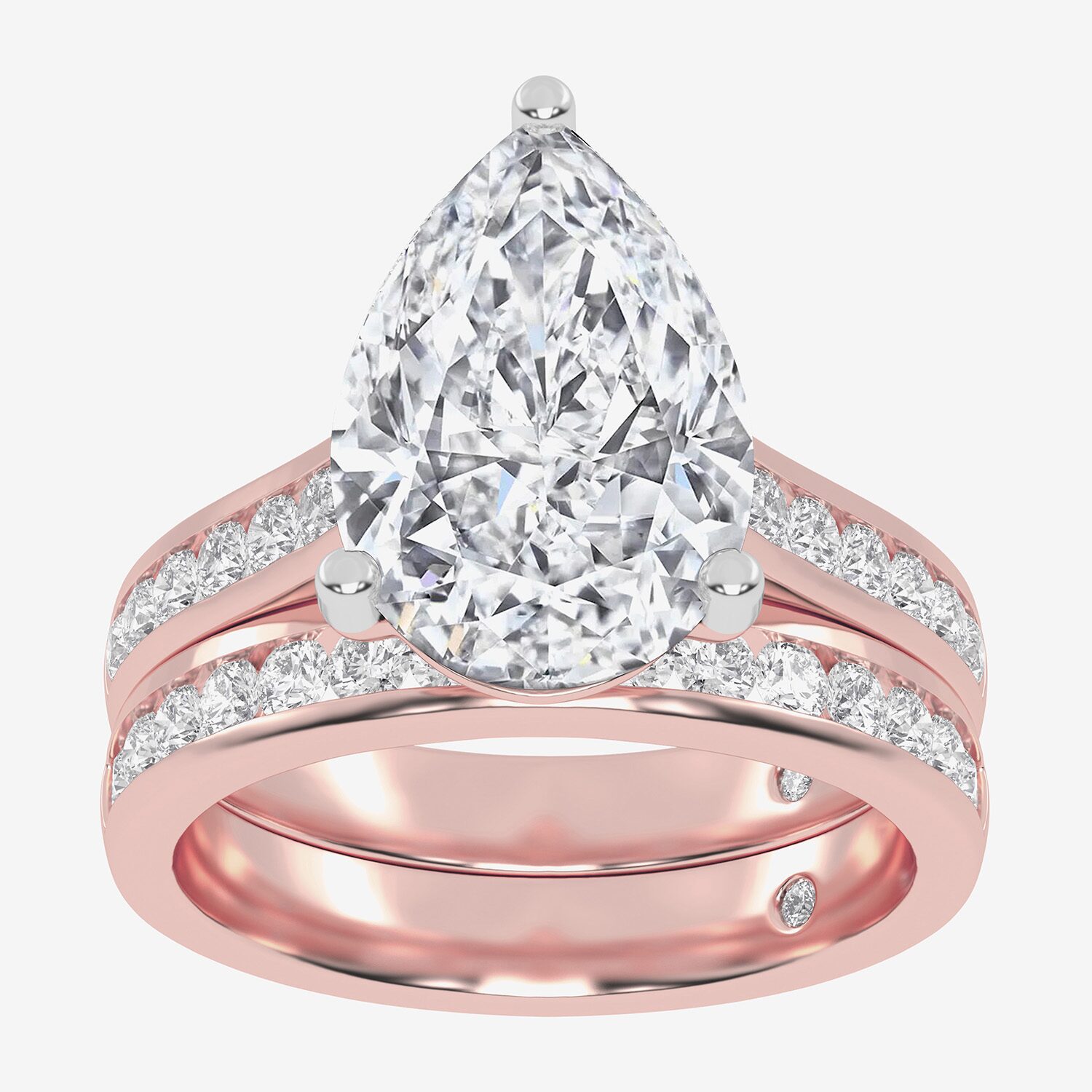 G-H / Vs2-Si1) Womens CT. T.W. Lab Grown White Diamond 14K Gold Pear Side Stone Bridal Set