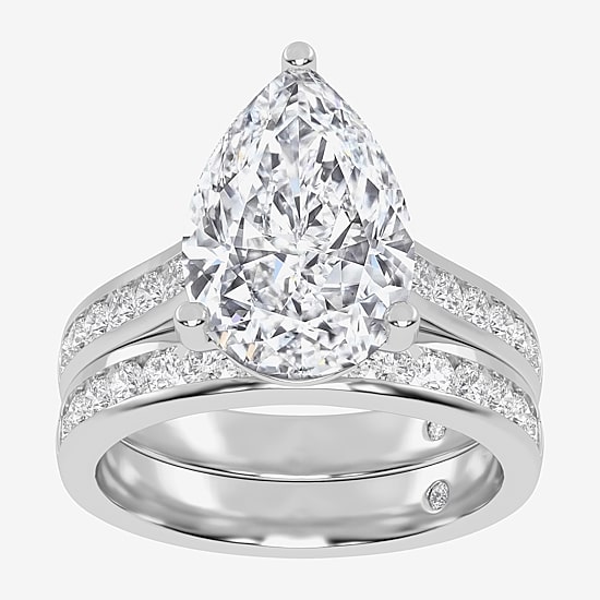 (G-H / Vs2-Si1) Womens 5 CT. T.W. Lab Grown White Diamond 14K Gold Pear Side Stone Bridal Set