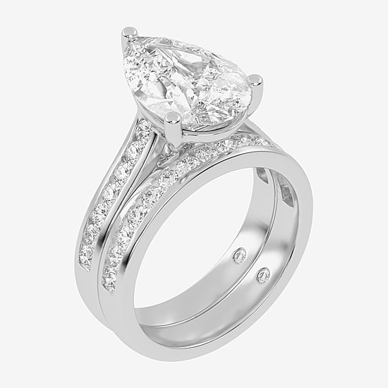(G-H / Vs2-Si1) Womens 5 CT. T.W. Lab Grown White Diamond 14K Gold Pear Side Stone Bridal Set