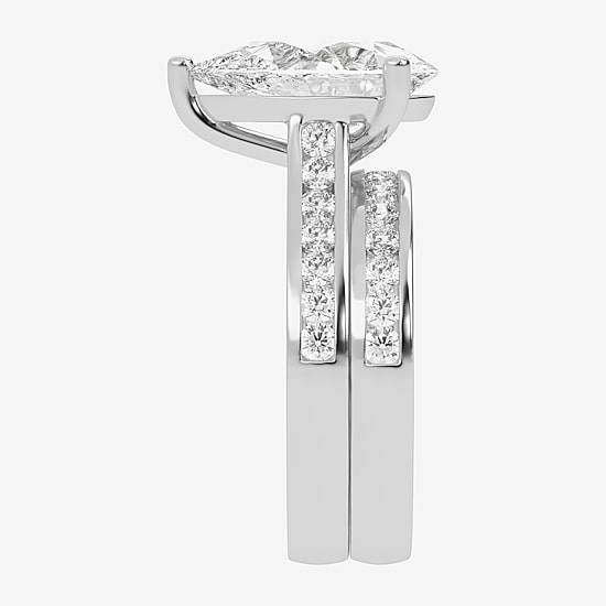 (G-H / Vs2-Si1) Womens 5 CT. T.W. Lab Grown White Diamond 14K Gold Pear Side Stone Bridal Set