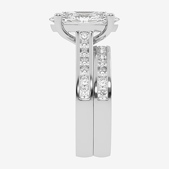 (G-H / Vs2-Si1) Womens 6 CT. T.W. Lab Grown White Diamond 14K Gold Oval Side Stone Bridal Set