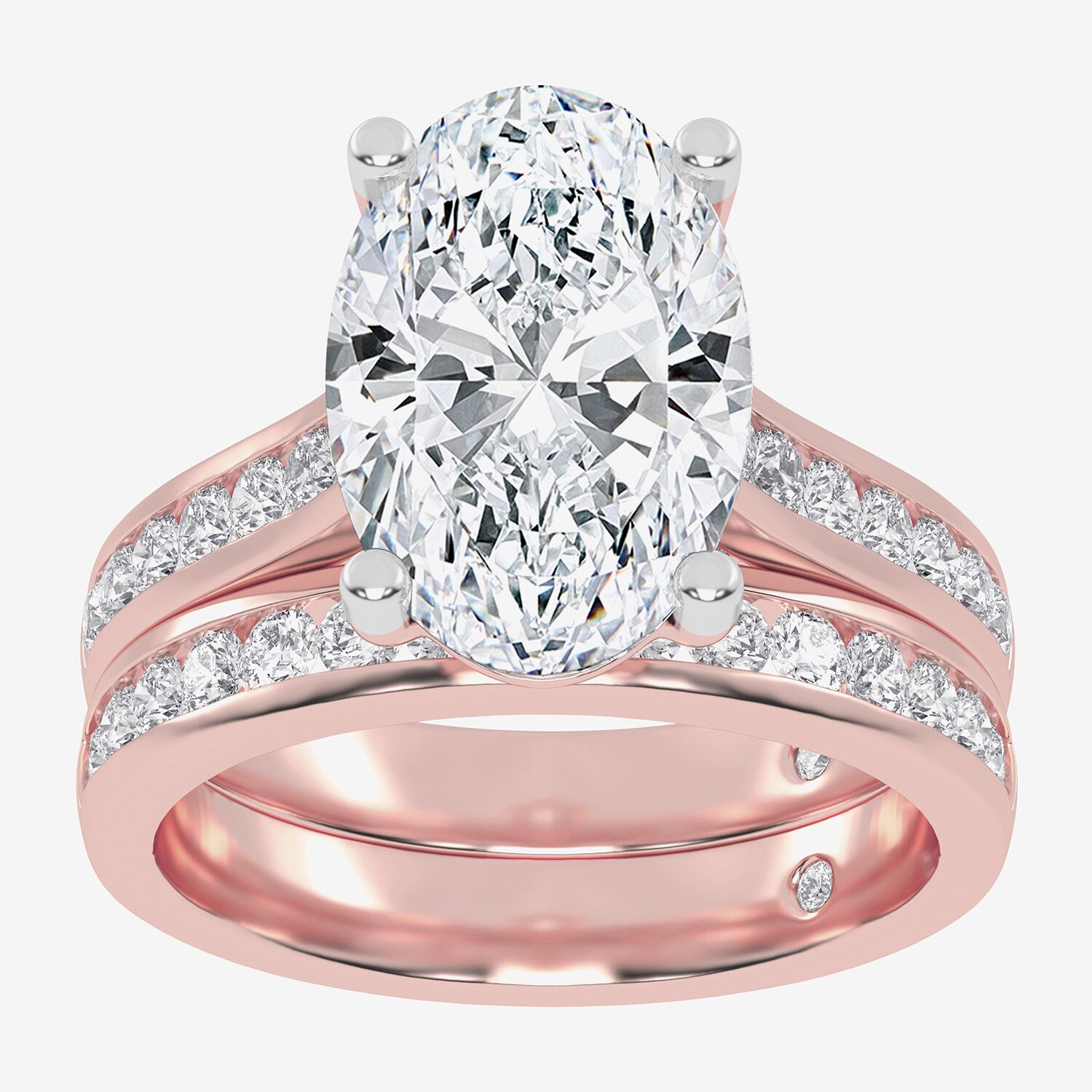 (G-H / Vs2-Si1) Womens 6 CT. T.W. Lab Grown White Diamond 14K Gold Oval Side Stone Bridal Set