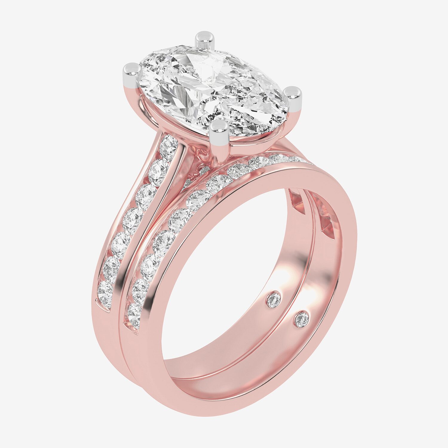 (G-H / Vs2-Si1) Womens 6 CT. T.W. Lab Grown White Diamond 14K Gold Oval Side Stone Bridal Set