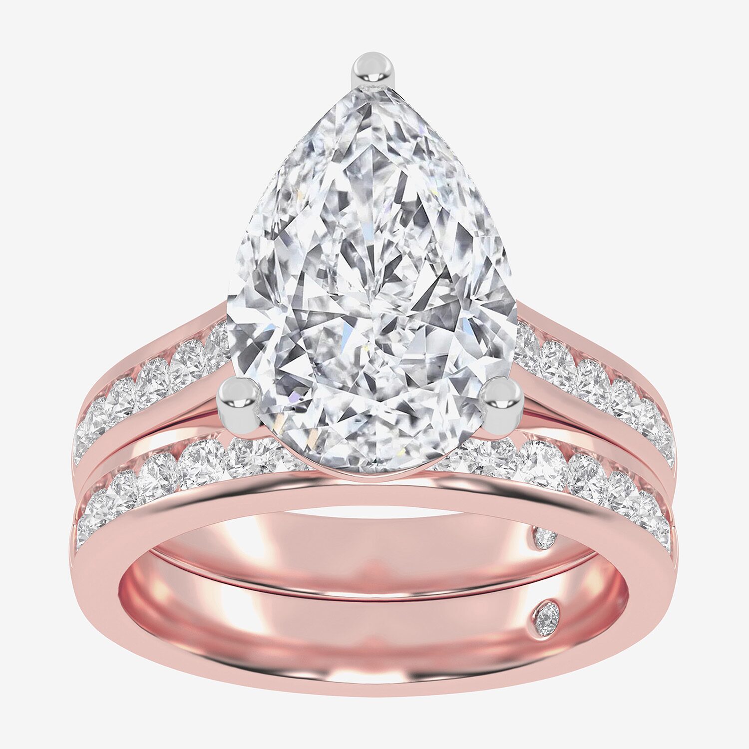 (G-H / Vs2-Si1) Womens 6 CT. T.W. Lab Grown White Diamond 14K Gold Pear Side Stone Bridal Set