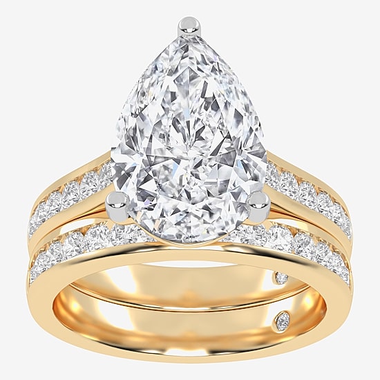 (G-H / Vs2-Si1) Womens 6 CT. T.W. Lab Grown White Diamond 14K Gold Pear Side Stone Bridal Set
