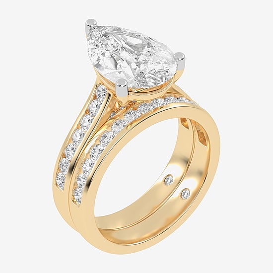 (G-H / Vs2-Si1) Womens 6 CT. T.W. Lab Grown White Diamond 14K Gold Pear Side Stone Bridal Set