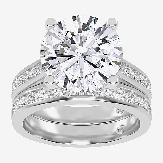(G-H / Vs2-Si1) Womens 5 CT. T.W. Lab Grown White Diamond 14K Gold Round Side Stone Bridal Set