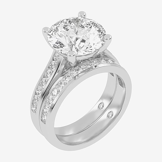(G-H / Vs2-Si1) Womens 5 CT. T.W. Lab Grown White Diamond 14K Gold Round Side Stone Bridal Set