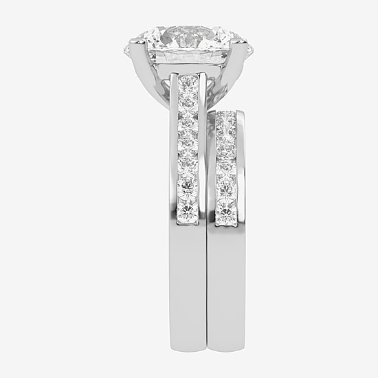 (G-H / Vs2-Si1) Womens 6 CT. T.W. Lab Grown White Diamond 14K Gold Round Side Stone Bridal Set