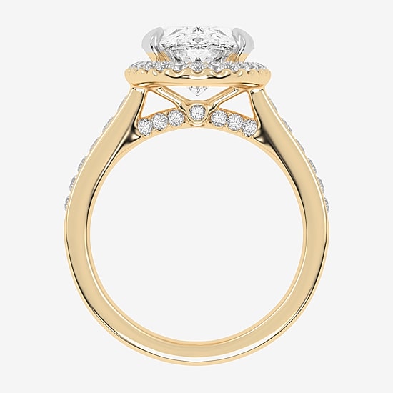 (G-H / Vs2-Si1) Womens 3 1/2 CT. T.W Lab Grown White Diamond 14K Gold Oval Side Stone Halo Engagement Ring