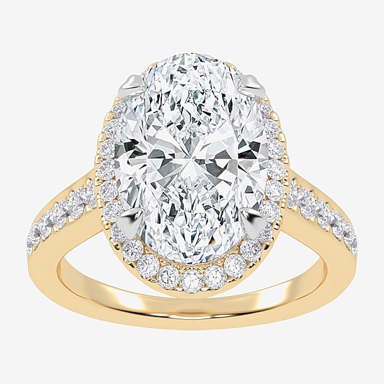 (G-H / Vs2-Si1) Womens 3 1/2 CT. T.W Lab Grown White Diamond 14K Gold Oval Side Stone Halo Engagement Ring