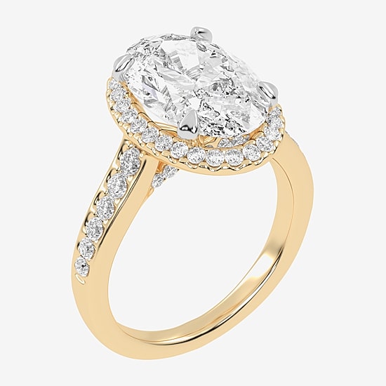 (G-H / Vs2-Si1) Womens 3 1/2 CT. T.W Lab Grown White Diamond 14K Gold Oval Side Stone Halo Engagement Ring