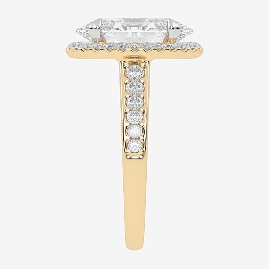 (G-H / Vs2-Si1) Womens 3 1/2 CT. T.W Lab Grown White Diamond 14K Gold Oval Side Stone Halo Engagement Ring