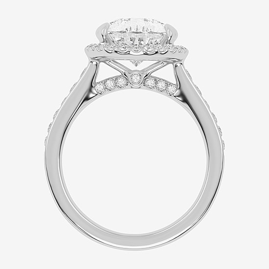(G-H / Vs2-Si1) Womens 3 1/2 CT. T.W Lab Grown White Diamond 14K Gold Pear Side Stone Halo Engagement Ring