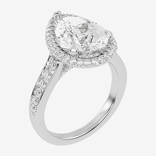 (G-H / Vs2-Si1) Womens 3 1/2 CT. T.W Lab Grown White Diamond 14K Gold Pear Side Stone Halo Engagement Ring