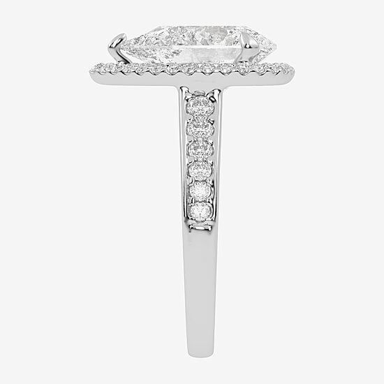 (G-H / Vs2-Si1) Womens 3 1/2 CT. T.W Lab Grown White Diamond 14K Gold Pear Side Stone Halo Engagement Ring