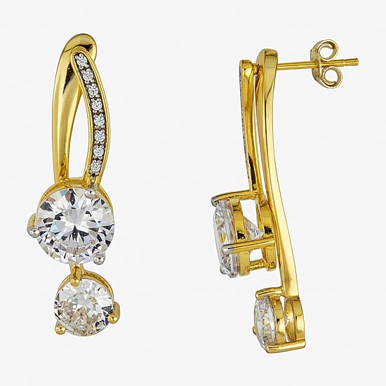 Womens Cubic Zirconia Sterling Silver Drop Earrings