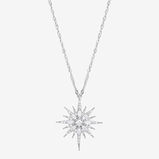 Diamonart Womens White Cubic Zirconia Sterling Silver Star 18 Inch Pendant Necklace