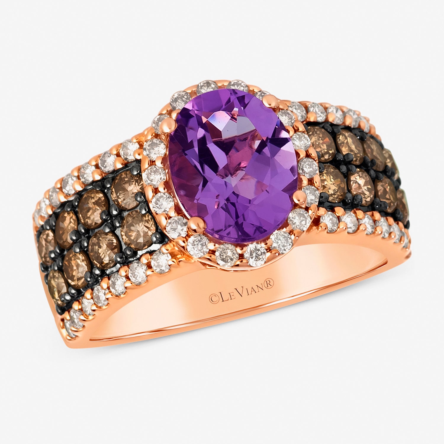 Le Vian® Ring featuring 1 1/3 CT. Peach Morganite™ 3/4 Chocolate Diamonds® 3/8 Nude Diamonds™ set 14K Strawberry Gold®
