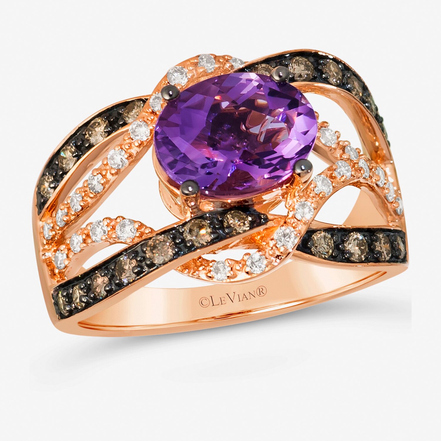 Le Vian® Ring featuring 1 3/4 CT. Blueberry Tanzanite® 1/3 Chocolate Diamonds® 1/5 Nude Diamonds™ set 14K Strawberry Gold®