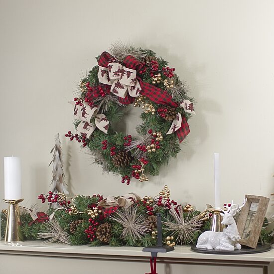 Northlight 24in Bows And Berries Unlit Wreath