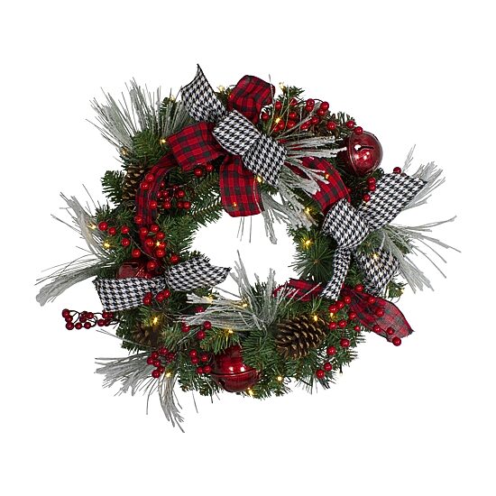 Northlight Houndstooth Pre-Lit Wreath