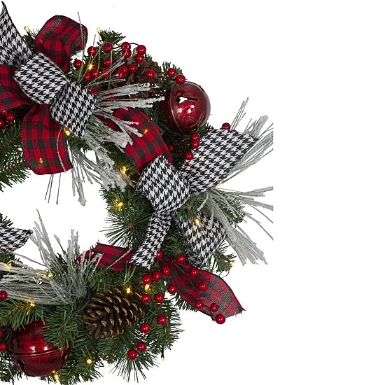 Northlight Houndstooth Pre-Lit Wreath