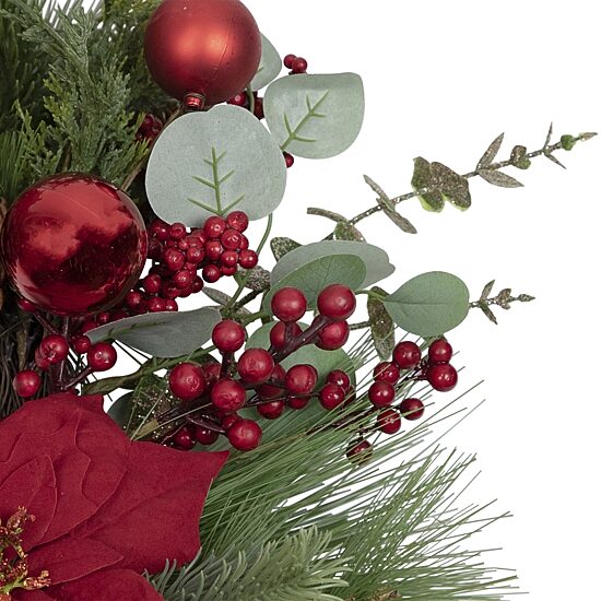 Northlight 28in Red Berry And Poinsettia Wreath