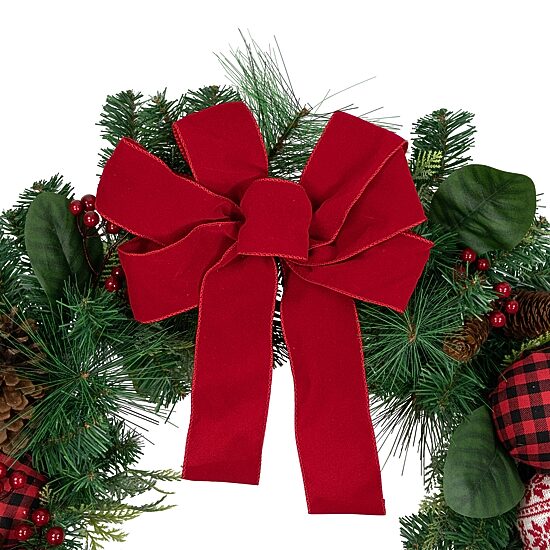 Northlight Bow And Mixed Foliage Wreath