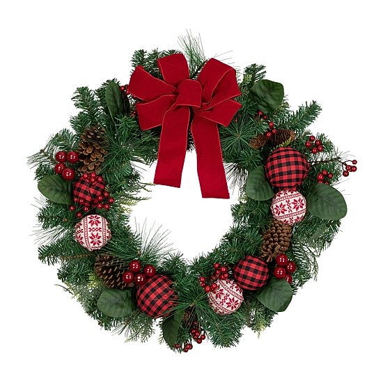 Northlight Bow And Mixed Foliage Wreath