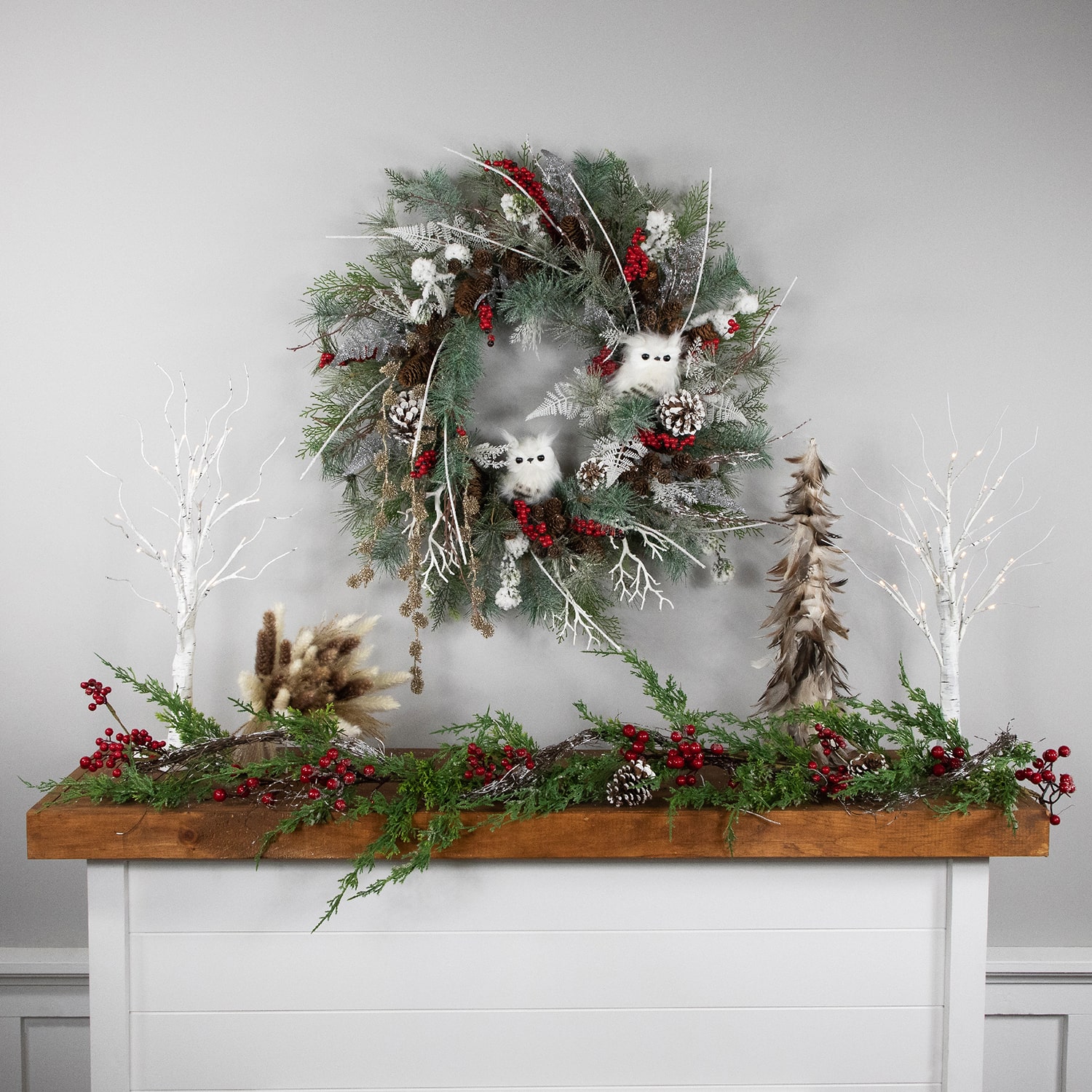 Northlight 34in Owls And Berries Unlit Wreath