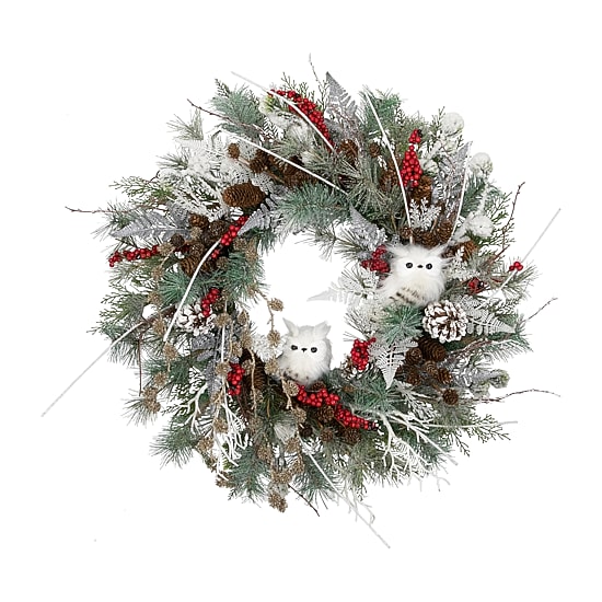 Northlight 34in Owls And Berries Unlit Wreath