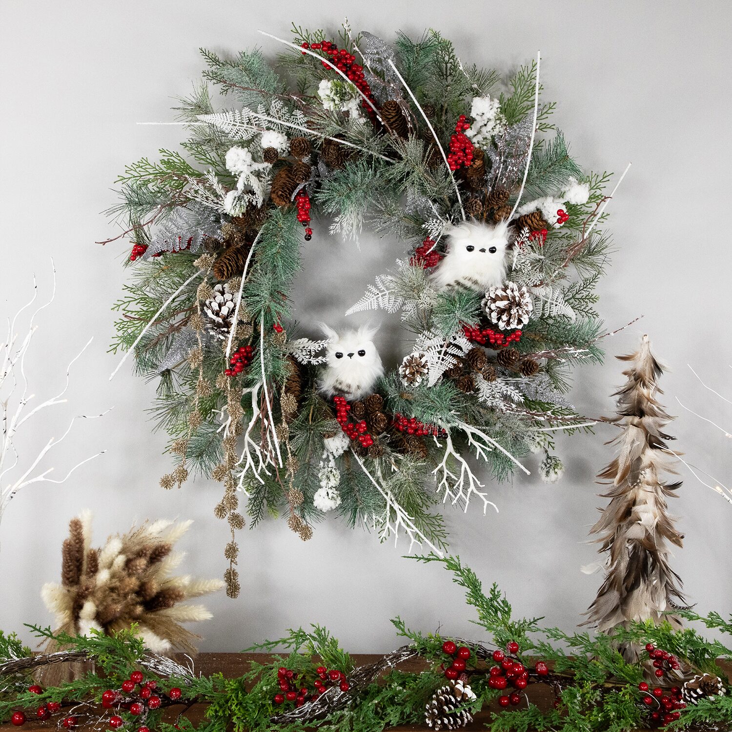 Northlight 34in Owls And Berries Unlit Wreath