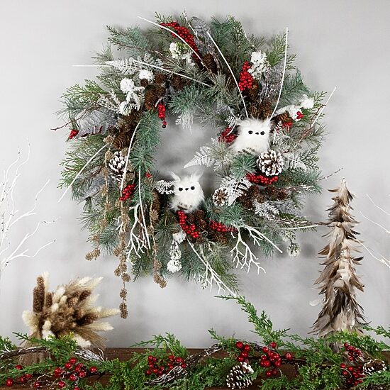 Northlight 34in Owls And Berries Unlit Wreath