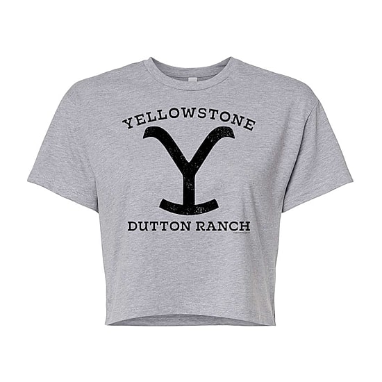 Yellowstone Logo Cropped Tee Womens Juniors Crew Neck Short Sleeve Regular Fit Graphic T-Shirt
