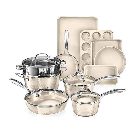 Gotham Steel Hammered Cream 15-pc. Non-Stick Ceramic Cookware and Bakeware Set