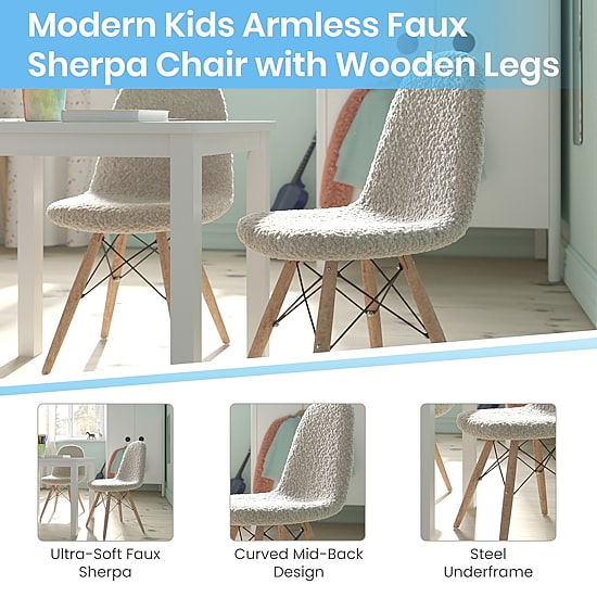 Zula Padded Sherpa Side Chair for Kids - Set of 2