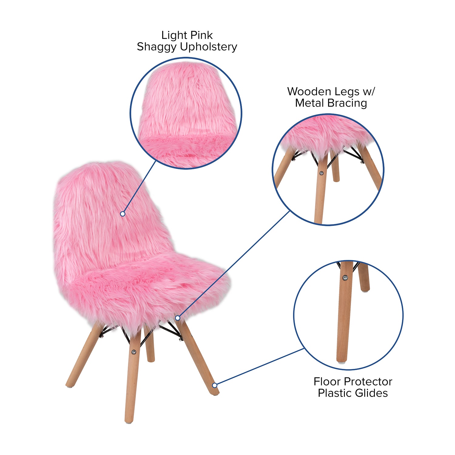 Zula Shaggy Dog Accent Chairs for Kids - Set of 4