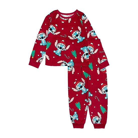 Disney Collection Holiday Little & Big Kid Girls Lilo & Stitch Fleece Crew Neck Long Sleeve 2-pc. Pajama Set