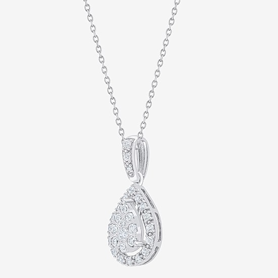 Diamond Blossom (G, Si2) Womens 1/4 CT. T.W. Lab Grown White Diamond 10K Gold 18 Inch Pendant Necklace