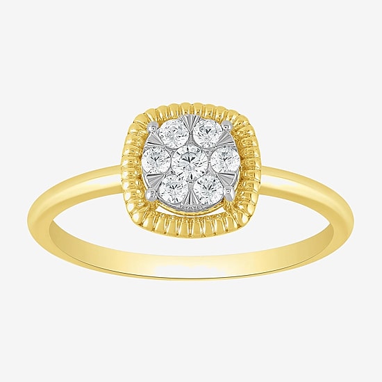 Diamond Blossom (G, Si2) Womens 1/5 CT. Lab Grown White Diamond 10K Gold Halo Cocktail Ring