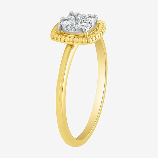 Diamond Blossom (G, Si2) Womens 1/5 CT. Lab Grown White Diamond 10K Gold Halo Cocktail Ring
