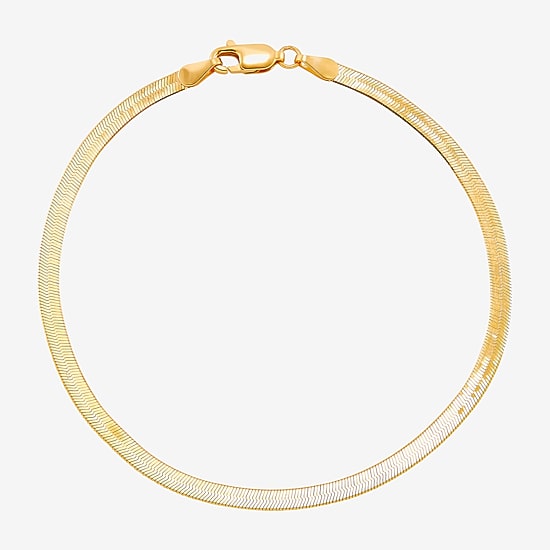Made in Italy Womens 10K Gold 7.5 Inch Solid Herringbone Chain Bracelet