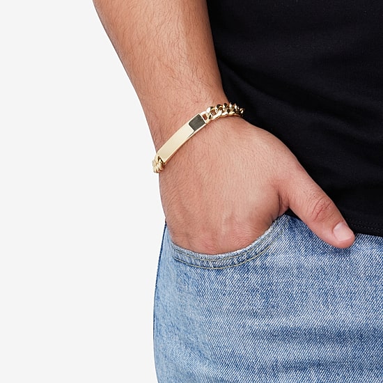 Made in Italy Mens 14K Gold 8 1/2 Inch Hollow Curb Id Bracelet