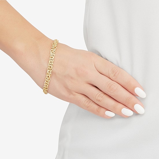 Made in Italy Womens 14K Gold 8 Inch Hollow Byzantine Chain Bracelet