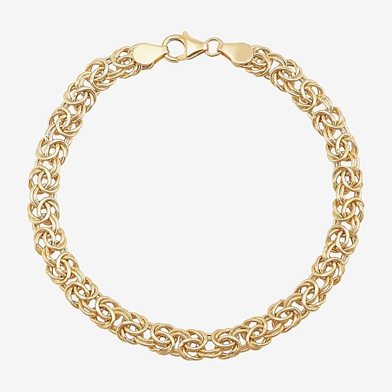 Made in Italy Womens 14K Gold 8 Inch Hollow Byzantine Chain Bracelet