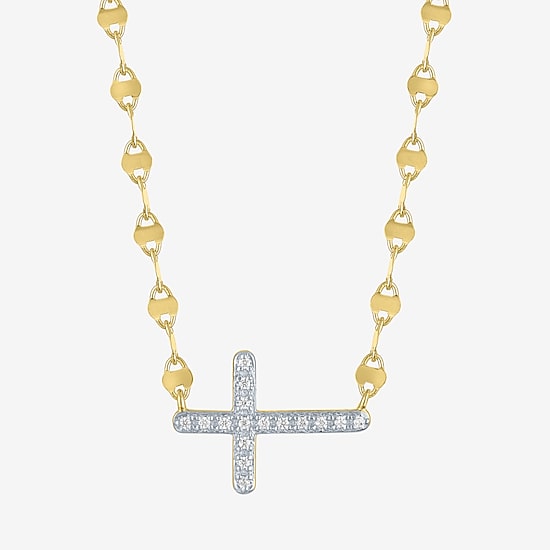 Yes, Please! (G-H, Si2-I1) Womens Lab Grown White Diamond Accent 14K Gold Over Silver Cross 18 Inch Pendant Necklace
