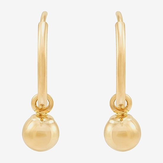 Womens 14K Gold Round Drop Earrings